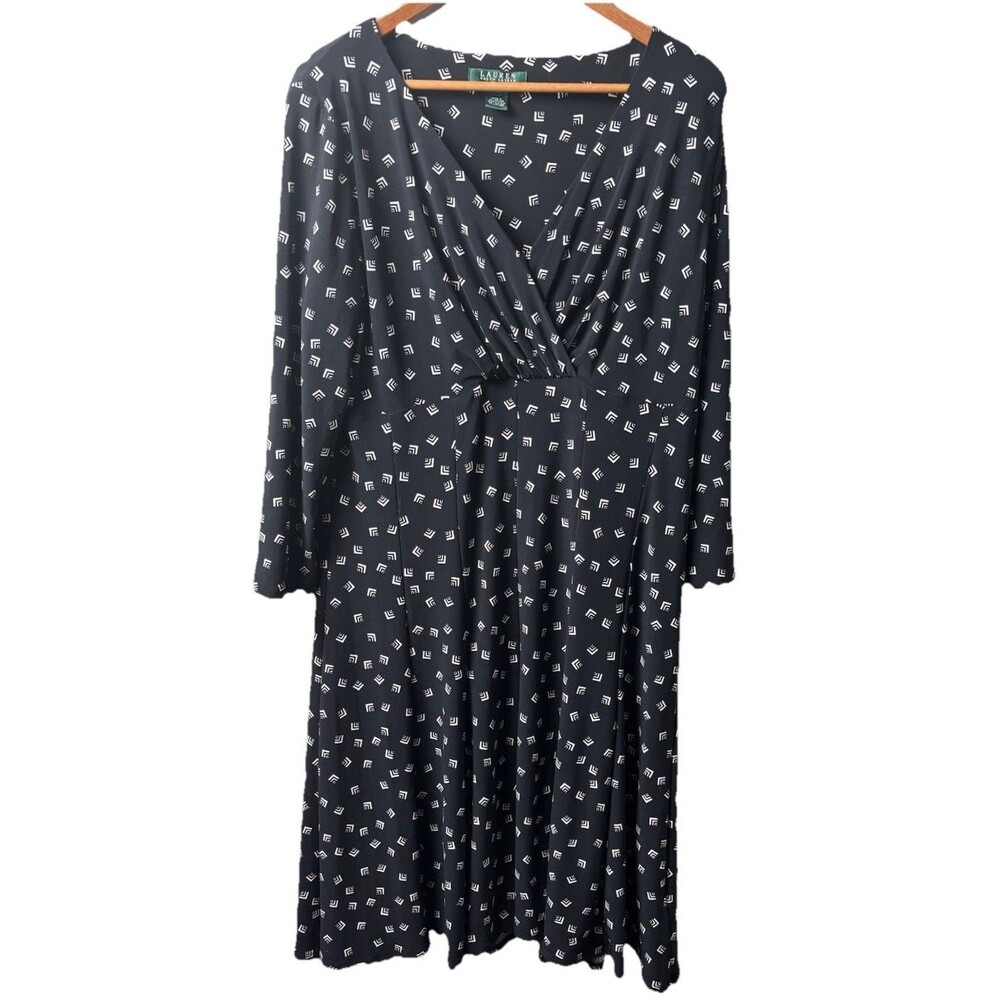 Lauren Ralph Lauren Women’s Dress Size 18 in Black White Geometric Print